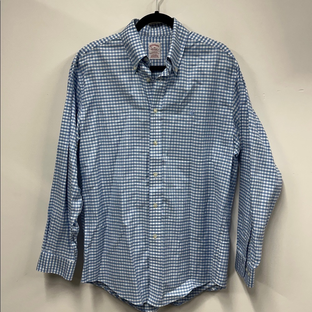 Brooks Brothers Blue and White Checkered Shirt M